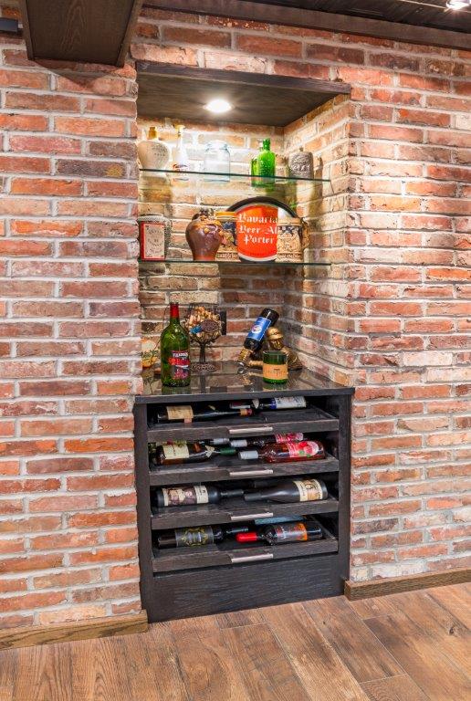 Custom Basement Renovations - wine cooler inset Bar Area (Chahalis)