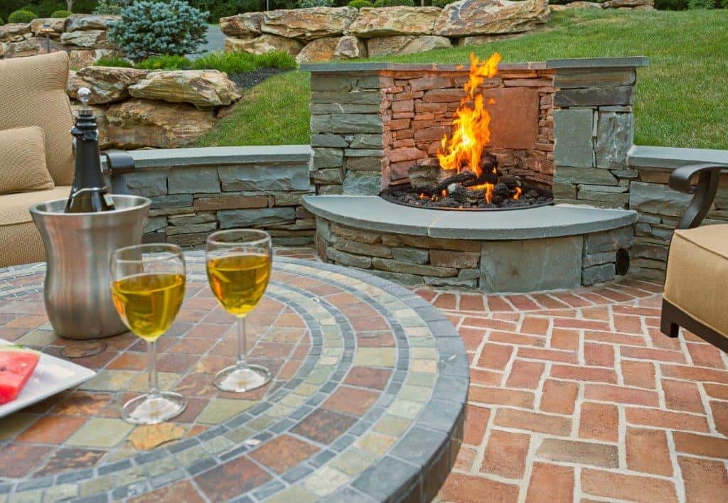 Patio with Fireplace Feature - artisan masonry