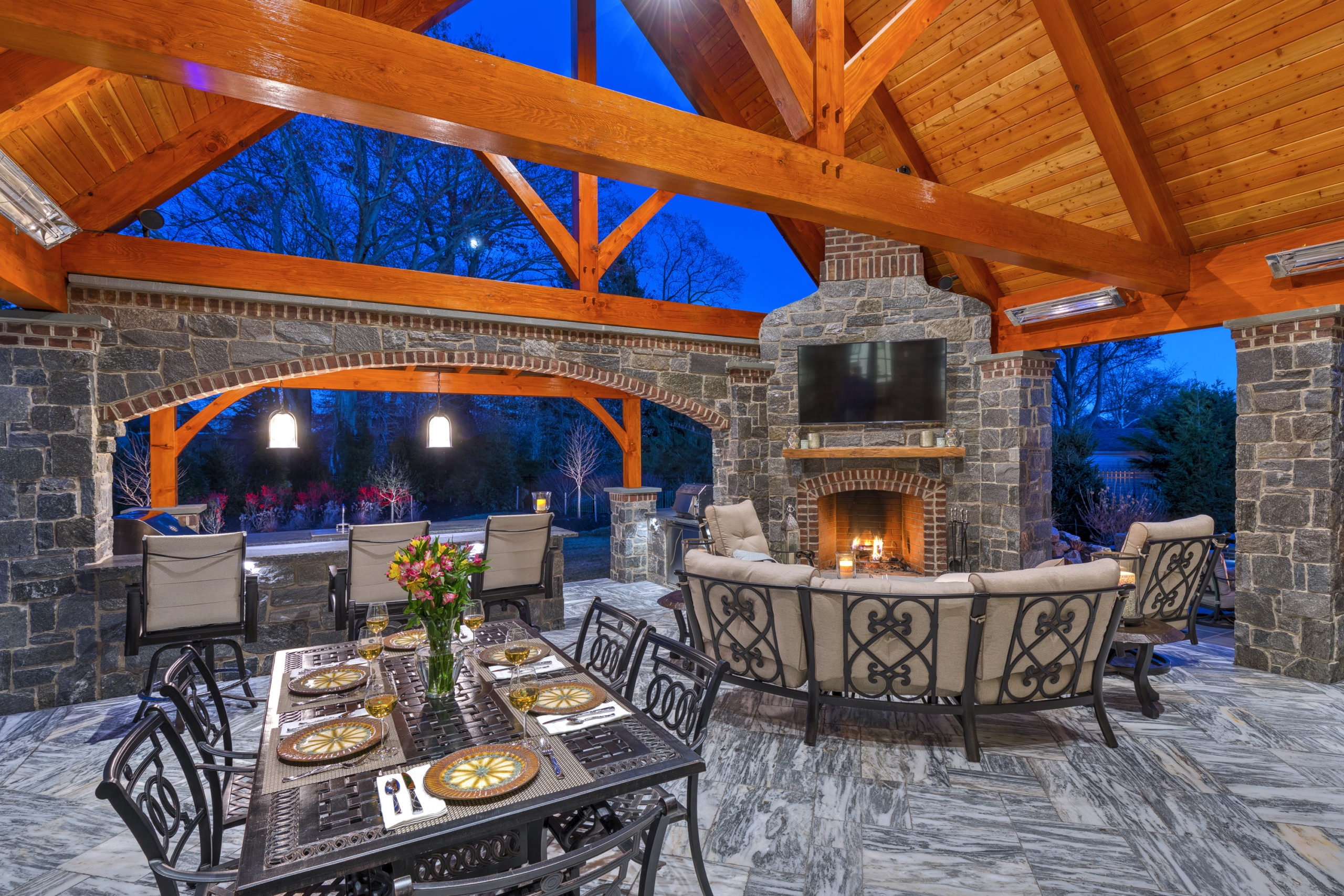 outdoor living room with roof