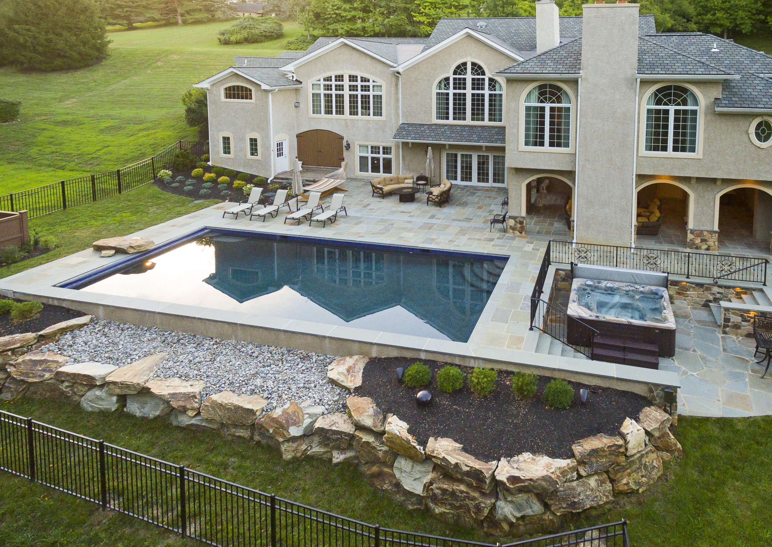 In-ground pool and hot tub