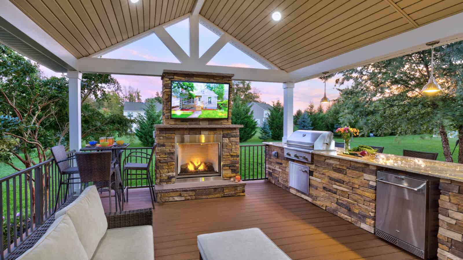 Outdoor Living Space with Fireplace